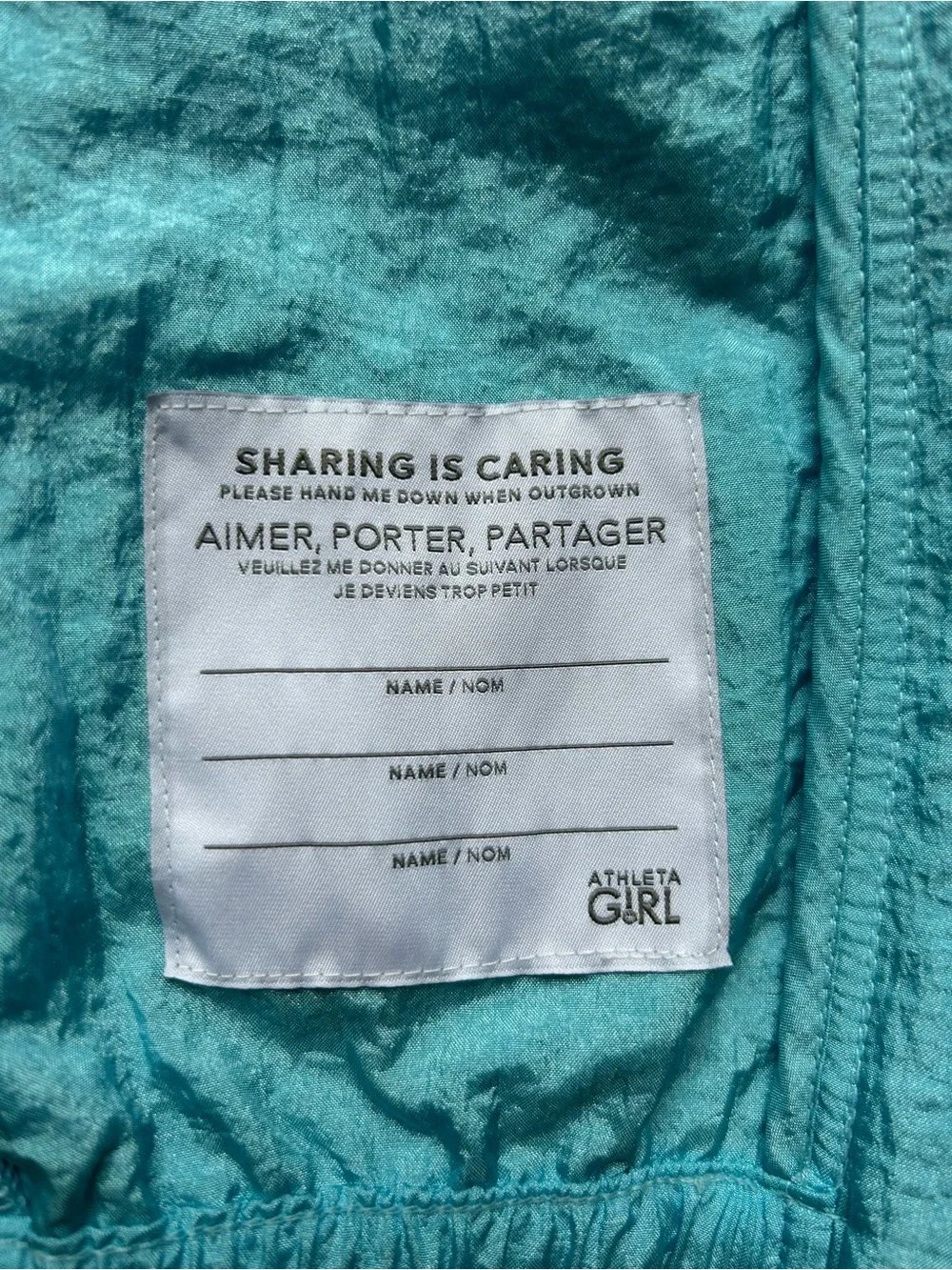 Atheta Girl Turquoise Windbreaker Jacket